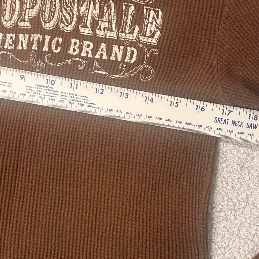 Aeropostale Thermal Shirt Long Sleeve L Brown Y2K Grunge Skater Waffle Knit - Picture 5 of 6